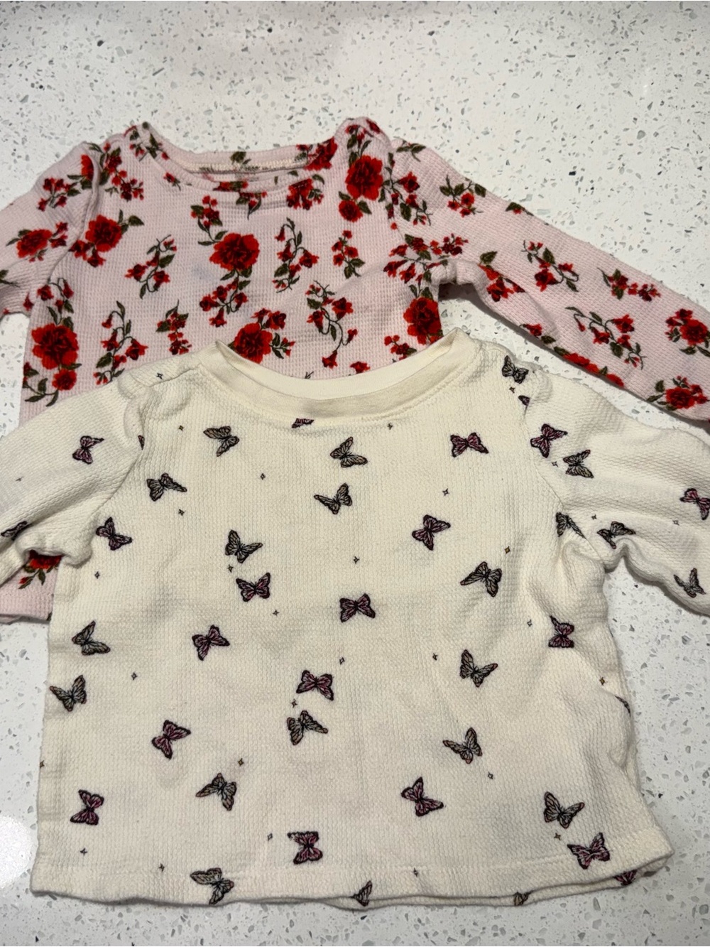 Old Navy Pink Rose & Cream Butterfly Long Sleeve Tees - 2-Pack